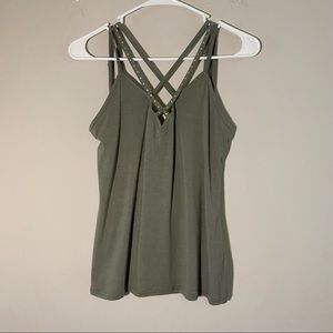 BKE • cross neck tank top with gem detail